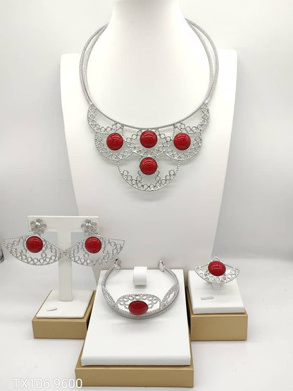 Bridal jewelry set 18K gold-plated necklace, earrings, bracelet, and ring set of four