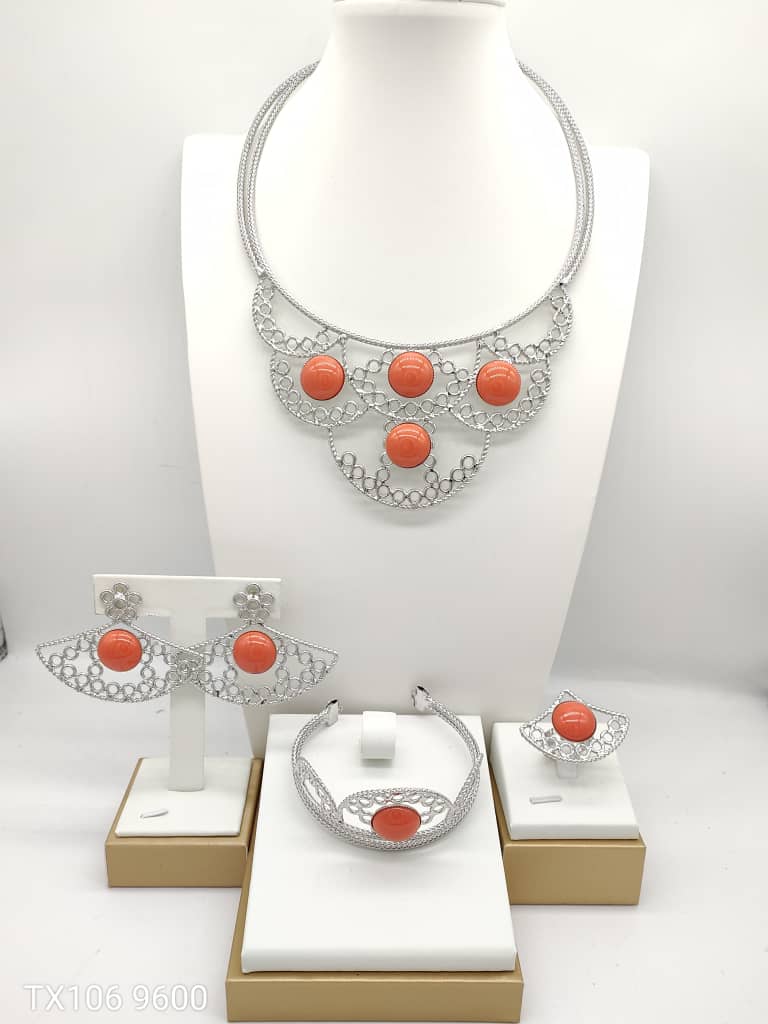 Bridal jewelry set 18K gold-plated necklace, earrings, bracelet, and ring set of four